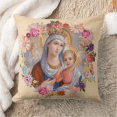 Maagd Moeder Mary Baby Jesus Floral met kroonkroon Kussen (Deken)