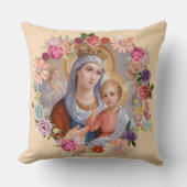 Maagd Moeder Mary Baby Jesus Floral met kroonkroon Kussen (Voorkant)