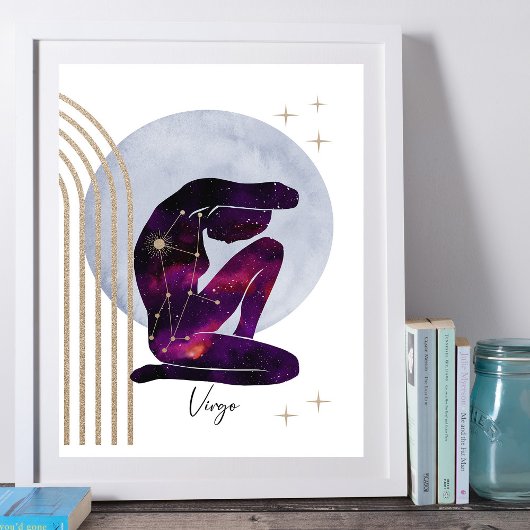 Maagd Paarse gouden vrouwelijk dierenriem ontwerp Poster