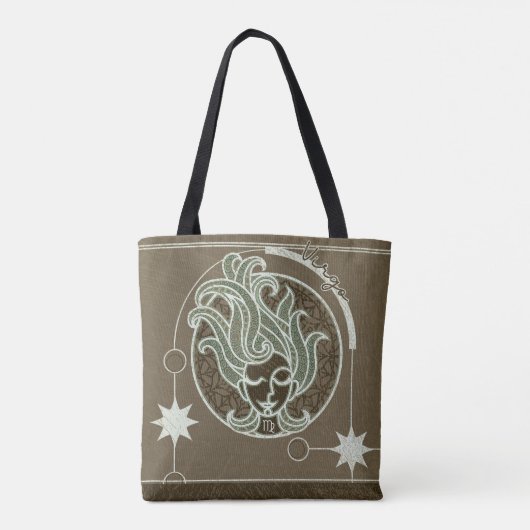 Maagd sterrenbeeld Groen en Bruin Mandala Tote Bag (Achterkant)