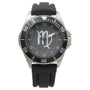 Maagd sterrenbeeld Houtskool Koolstofvezel Dial Horloge