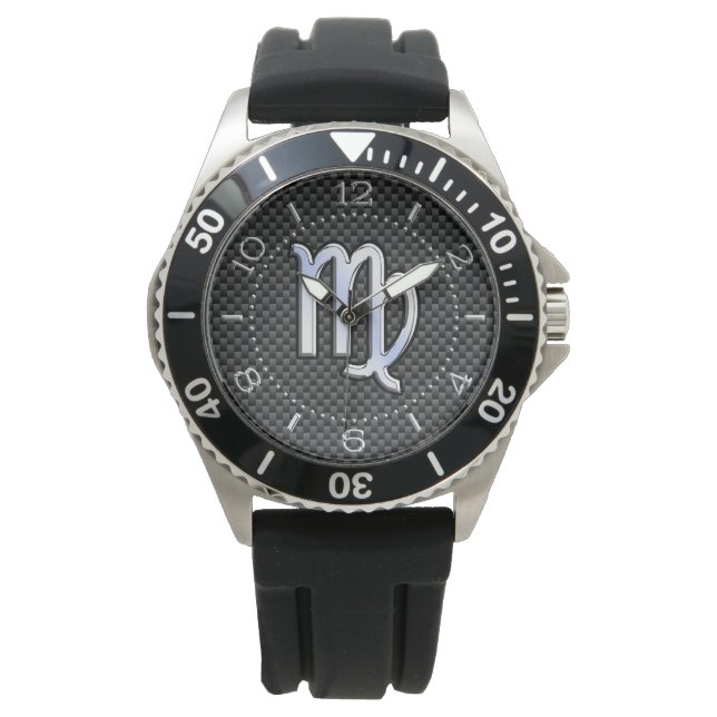 Maagd sterrenbeeld Houtskool Koolstofvezel Dial Horloge (Voorkant)