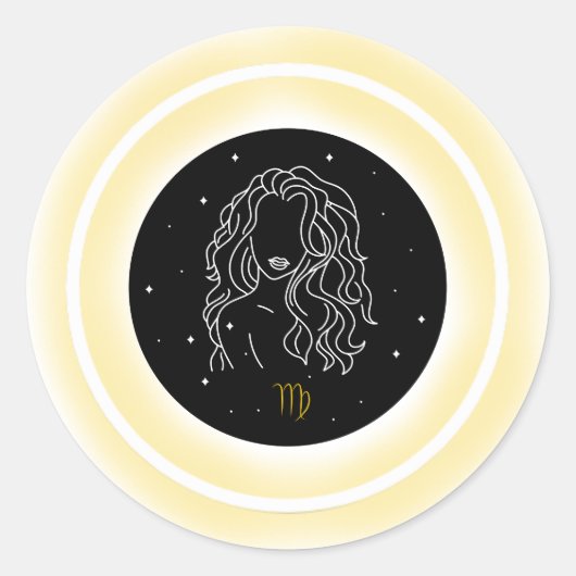 Maagd Symbool – Minimaal Astrologie Embleem Ronde Sticker (Voorkant)