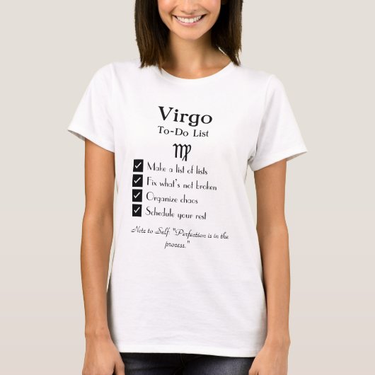 Maagd – takenlijst t-shirt (Voorkant)