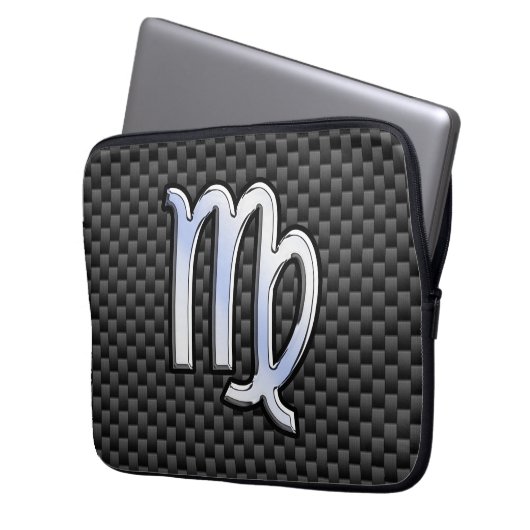 Maagd-teken op houtskoolprint van koolstofvezel laptop sleeve (Voorkant Links)