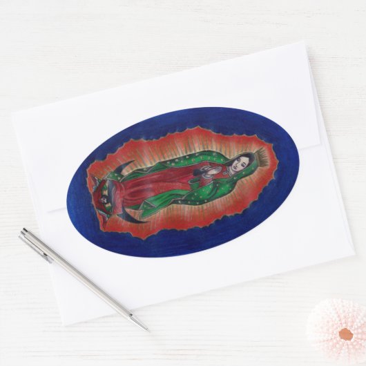 Maagd van Guadalupe Ovale Sticker (Envelop)