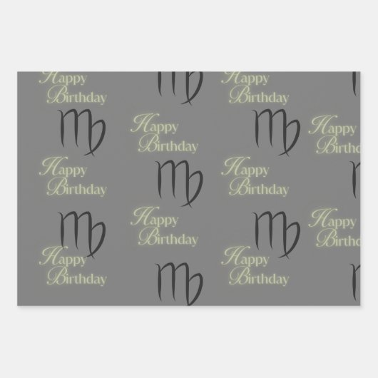 Maagd Verjaardag Grijs/Zwart Inpakpapier Vel (Voorkant 2)