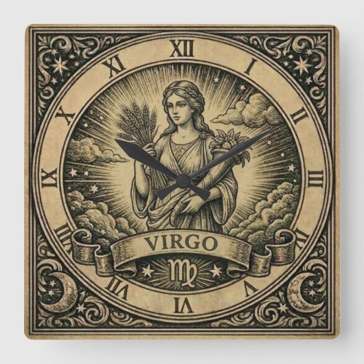 Maagd Vintage Zodiac Wandklok (Voorkant)