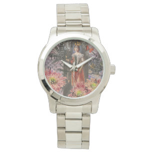 Maagd Vrouw Portret Antiek Kleurrijk Rijke Horloge
