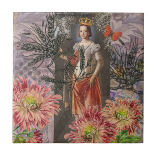 Maagd Vrouw Portret Antiek Kleurrijk Rijke Tegeltje