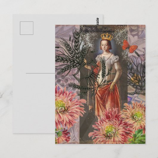 Maagd Vrouw Portret Antiek Kleurrijke Rijk Briefkaart (Voorkant / Achterkant)