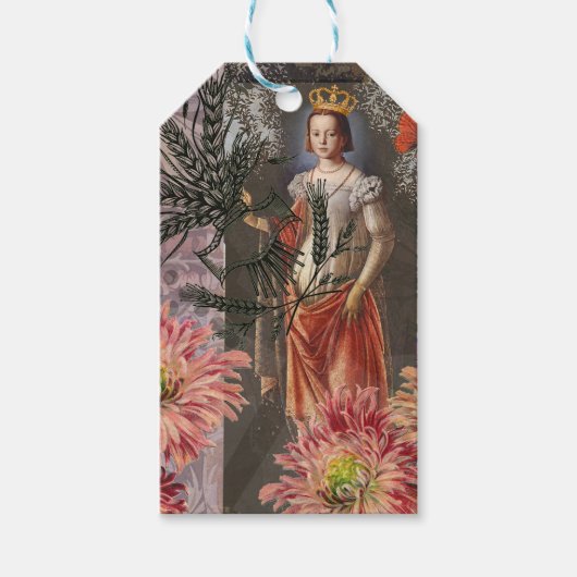 Maagd Vrouw Portret Antiek Kleurrijke Rijk Cadeaulabel (Voorkant)