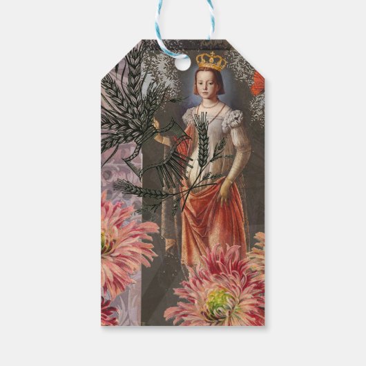 Maagd Vrouw Portret Antiek Kleurrijke Rijk Cadeaulabel (Achterkant)