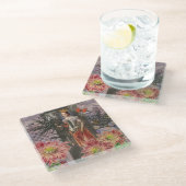 Maagd Vrouw Portret Antiek Kleurrijke Rijk Glazen Onderzetter (Schuin)