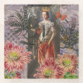 Maagd Vrouw Portret Antiek Kleurrijke Rijk Glazen Onderzetter (Voorkant)