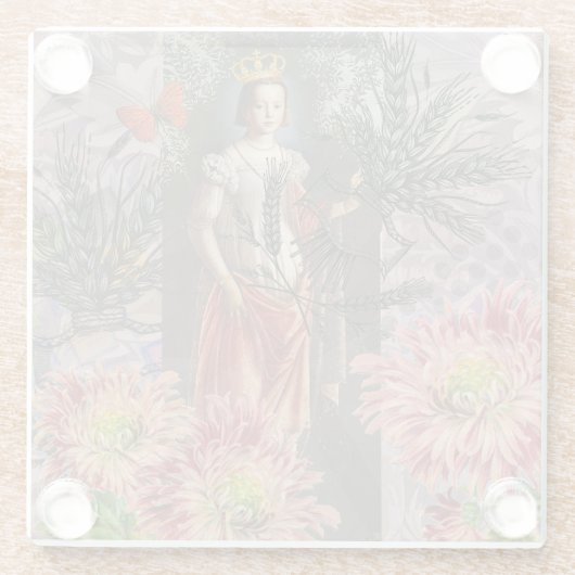 Maagd Vrouw Portret Antiek Kleurrijke Rijk Glazen Onderzetter (Achterkant)