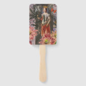 Maagd Vrouw Portret Antiek Kleurrijke Rijk Handwaaier (Achterkant)