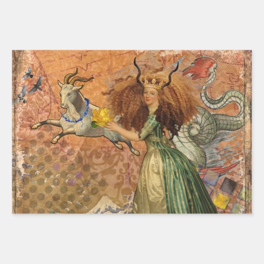 Maagd Vrouw Portret Antiek Kleurrijke Rijk Inpakpapier Vel (Voorkant 2)