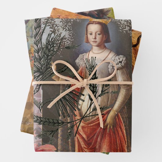 Maagd Vrouw Portret Antiek Kleurrijke Rijk Inpakpapier Vel (In situ)