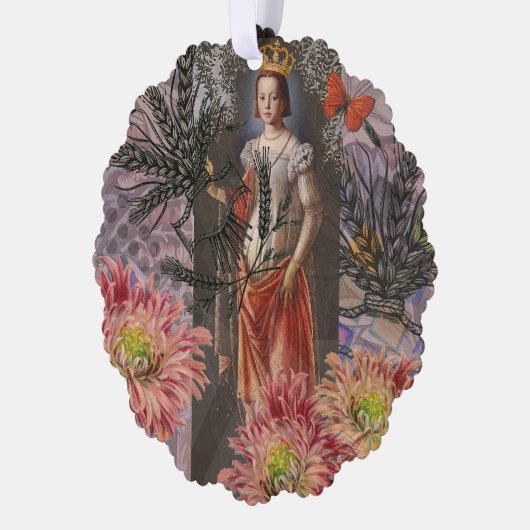 Maagd Vrouw Portret Antiek Kleurrijke Rijk Ornament Kaart (Links)