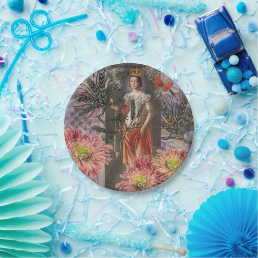 Maagd Vrouw Portret Antiek Kleurrijke Rijk Papieren Bordje (Feest)