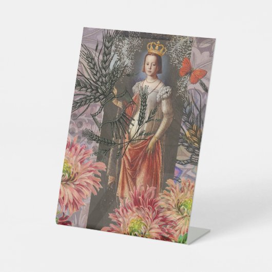 Maagd Vrouw Portret Antiek Kleurrijke Rijk Reclamebord Met Voetstuk (Voorkant)