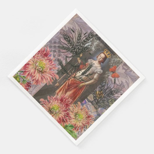 Maagd Vrouw Portret Antiek Kleurrijke Rijk Servet (Hoek)