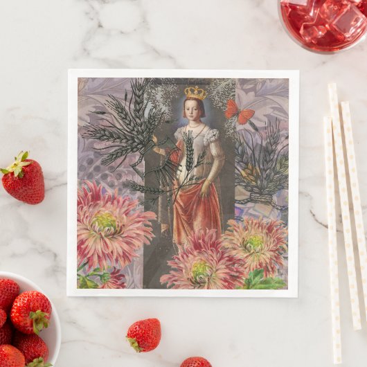 Maagd Vrouw Portret Antiek Kleurrijke Rijk Servet (Insitu)