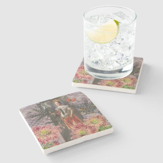 Maagd Vrouw Portret Antiek Kleurrijke Rijk Stenen Onderzetter (Zijkant)