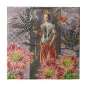 Maagd Vrouw Portret Antiek Kleurrijke Rijk Tegeltje (Voorkant)