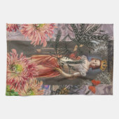 Maagd Vrouw Portret Antiek Kleurrijke Rijk Theedoek (Horizontaal)