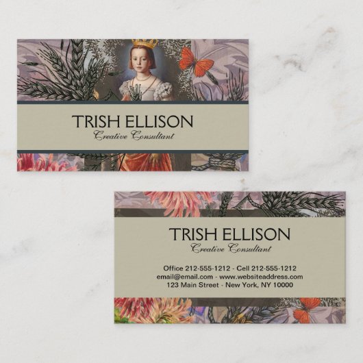 Maagd Vrouw Portret Antiek Kleurrijke Rijk Visitekaartje (Voorkant / Achterkant)