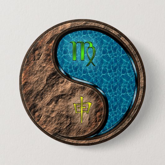 Maagd & Water Aap Ronde Button 7,6 Cm (Voorkant)