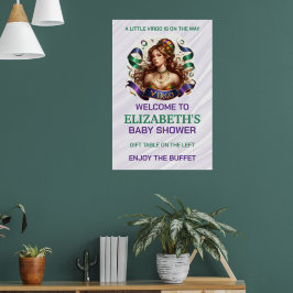 Maagd Zodiac Baby Shower Lavendel en Groen Poster