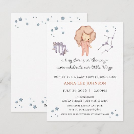 Maagd Zodiac Baby Shower Uitnodiging (Voorkant / Achterkant)