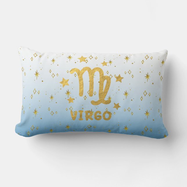 Maagd Zodiac Blauw en Goud Lumbaal Kussen (Voorkant)