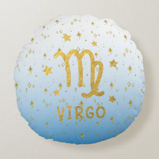 Maagd Zodiac Blauw en Goud Rond Kussen