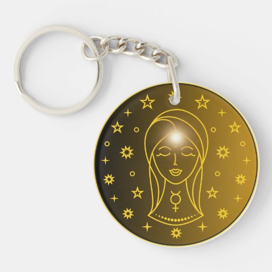Maagd Zodiac Embleem | Minimaal Hemels Symbool Sleutelhanger (Voorkant)