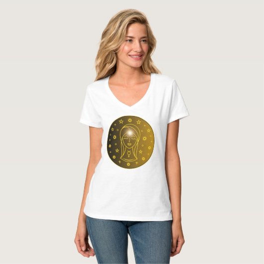 Maagd Zodiac Embleem | Minimaal Hemels Symbool T-shirt (Voorkant volledig)