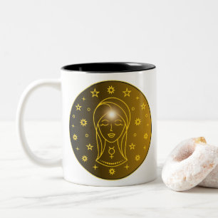 Maagd Zodiac Embleem Minimaal Hemels Symbool Tweekleurige Koffiemok