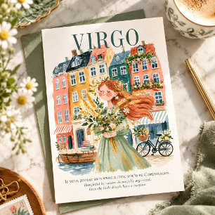 Maagd Zodiac Kopenhagen Gouache Waterverf Kunst Briefkaart