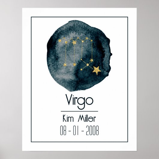 Maagd Zodiac teken: aangepaste naam & verjaardag Poster (Voorkant)
