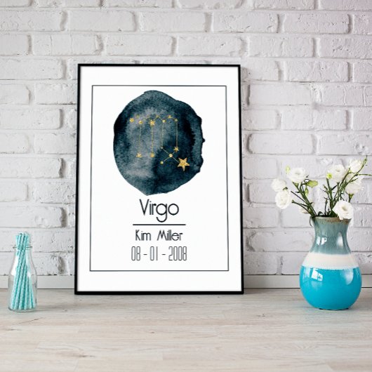 Maagd Zodiac teken: aangepaste naam & verjaardag Poster