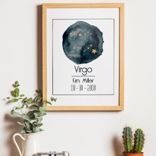 Maagd Zodiac teken: aangepaste naam & verjaardag Poster