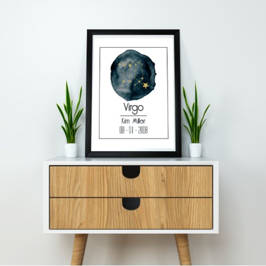 Maagd Zodiac teken: aangepaste naam & verjaardag Poster