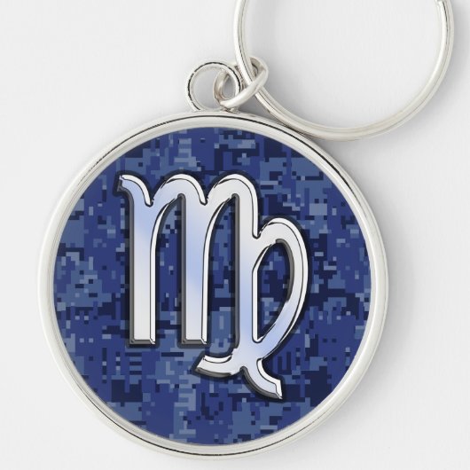 Maagd Zodiac-teken op Navy Blue Digitale Camo Deco Sleutelhanger (Voorkant)