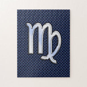 Maagd Zodiac-teken op Navy Blue Koolstofvezel Stij Legpuzzel