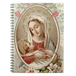 Maagd zonder blozen Mary Baby Jesus Floral Notitieboek