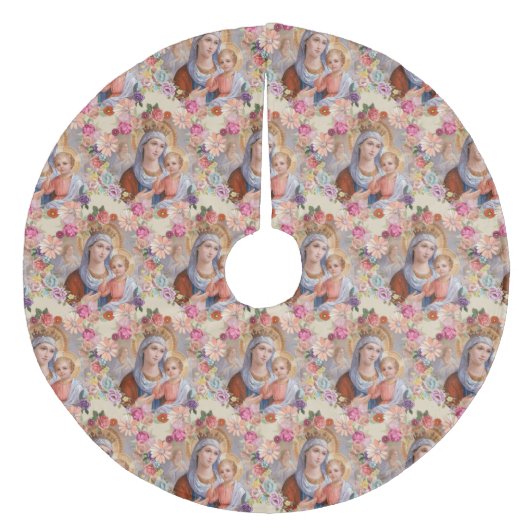 Maagd zonder blozen Mary Baby Jesus Floral Religie Fleece Kerstboom Rok (Voorkant)