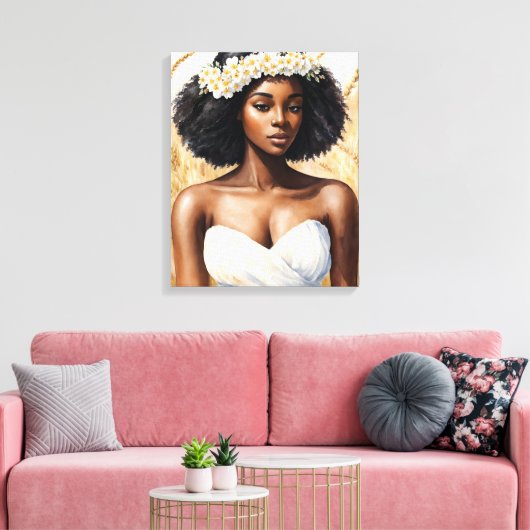 Maagd Zwart Vrouw Waterverf Zodiac Portrait Canvas Afdruk (Insitu (Woonkamer))